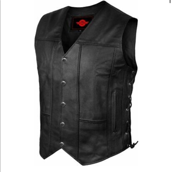 Men 10 Pocket Motorcycle Concealed Carry Leather Vest - Picture 1 of 3